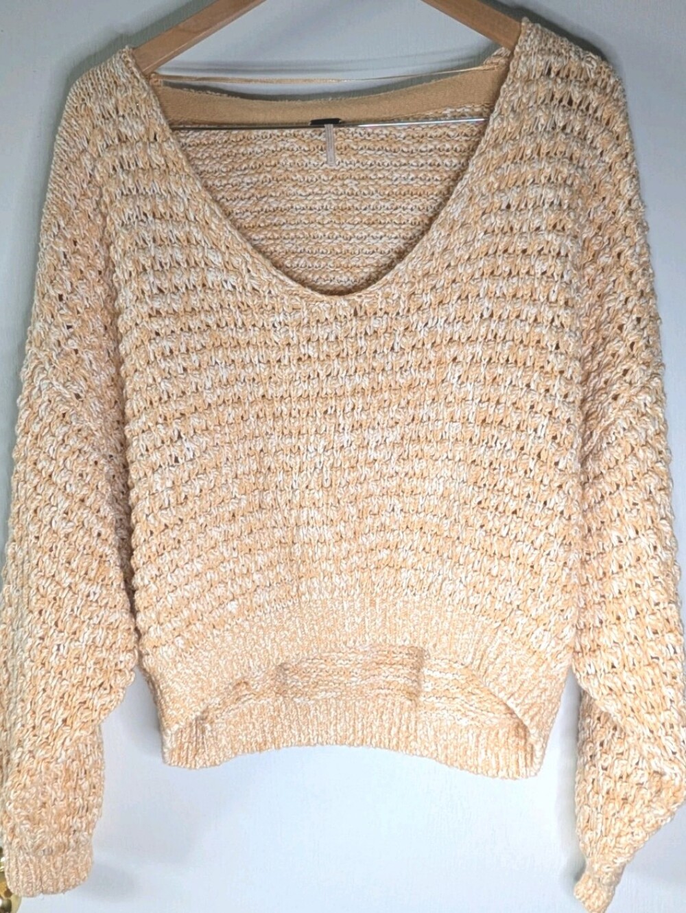 Free People Sweater Crop Knit Pullover Long Sleeve Women Size Large Orange